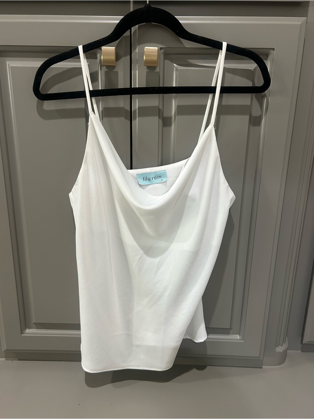 Lily Rain White Cowl Neck Spaghetti Strap Camisole